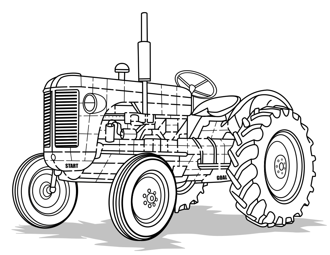 tractor maze in black and white