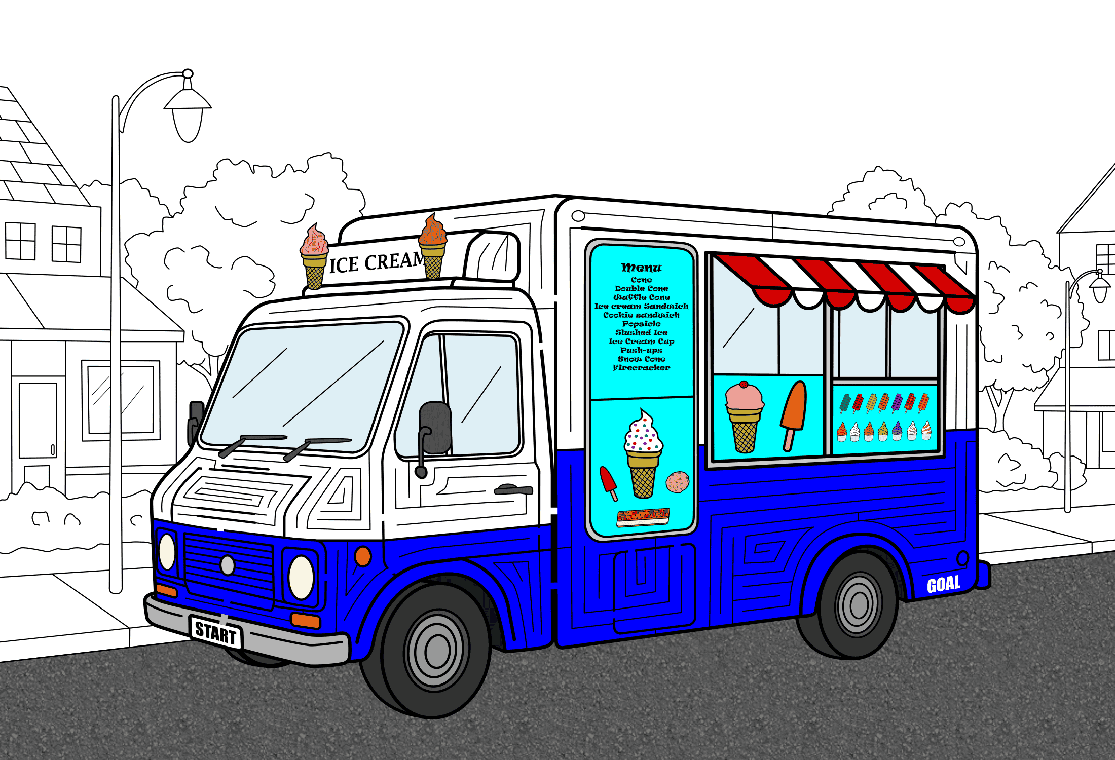 ice cream truck maze in color
