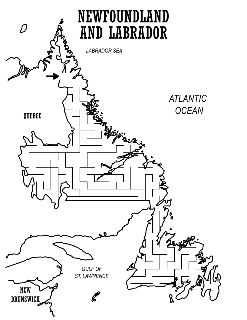 Newfoundland and Labrador Canada Map Maze