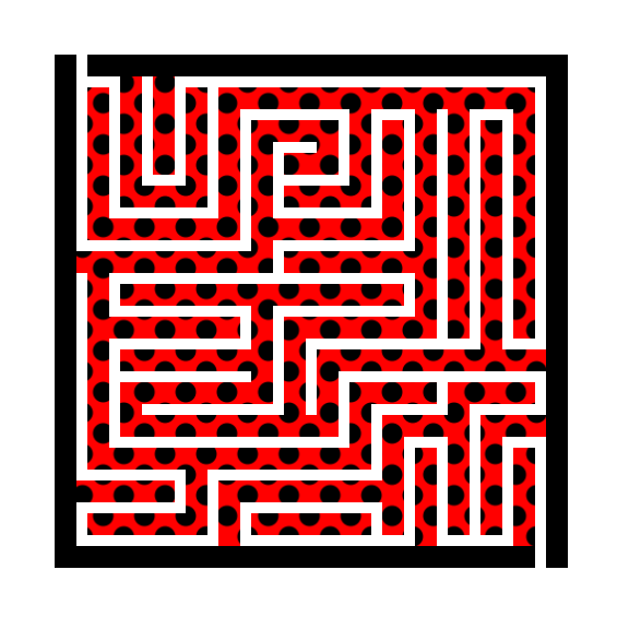 red polka dots overlay maze