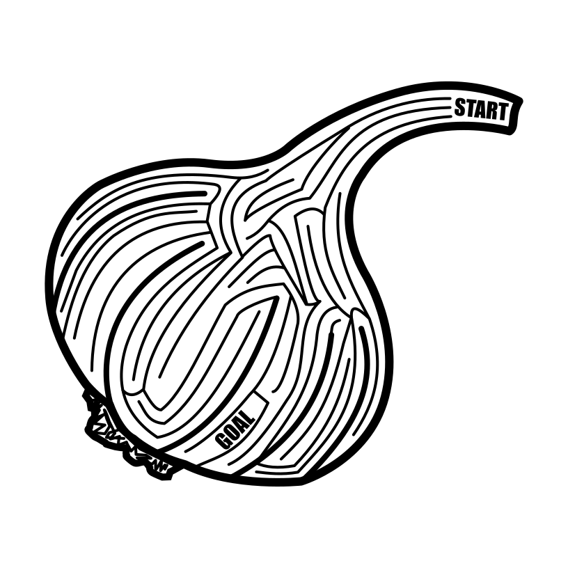 garlic bulb maze in b/w