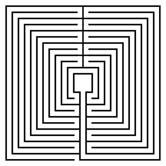 11 circuit square labyrinth in 2 sections