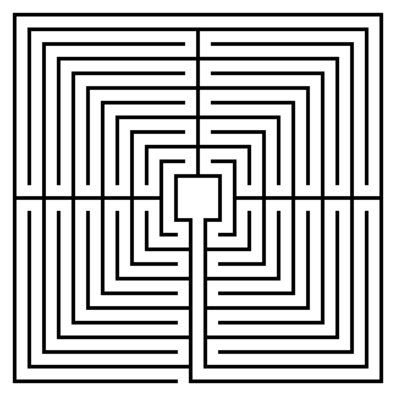 11 circuit square labyrinth in 4 sections