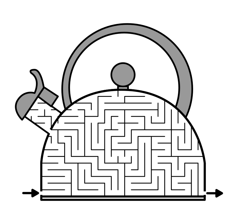 Tea Kettle Maze in black and white