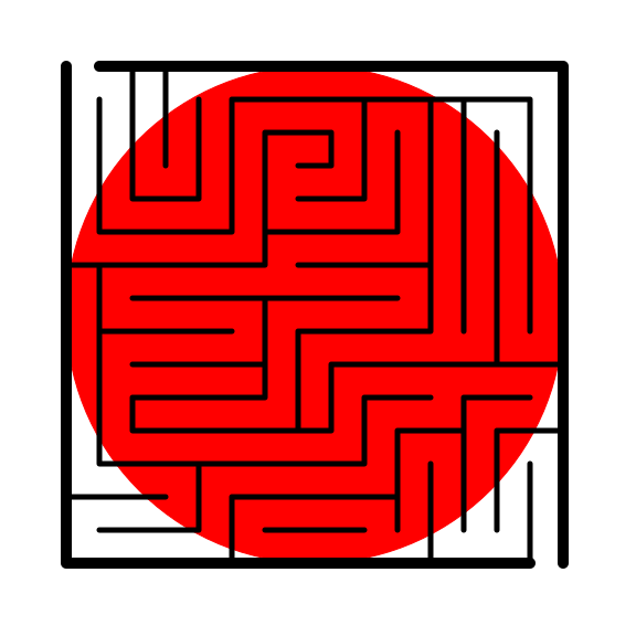 maze with a big red dot