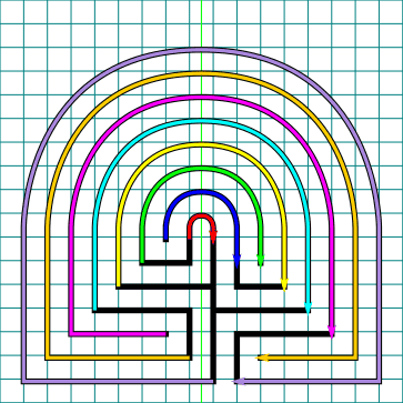 Caerdroia labyrinth pathways with grids shown