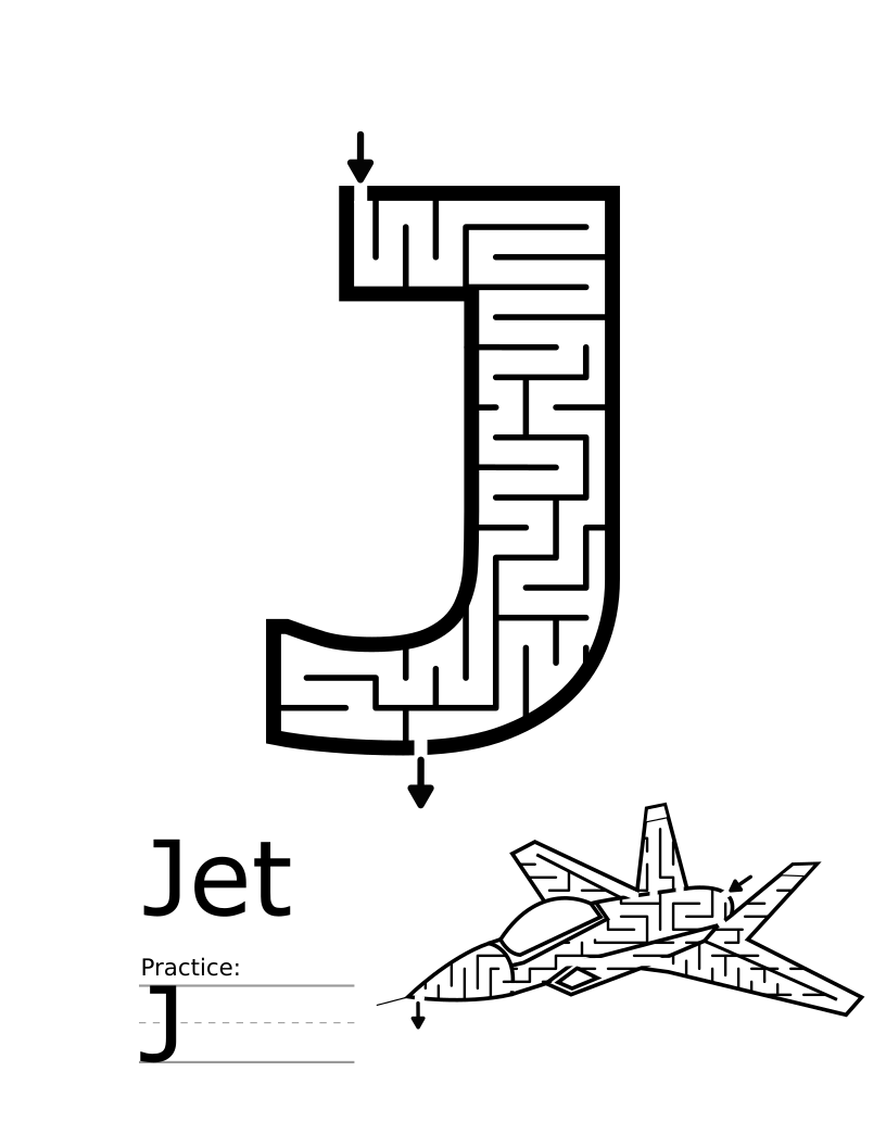 J is for Jet maze page