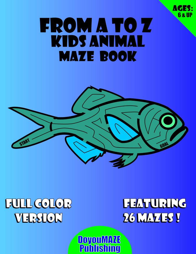 FROM A TO Z ANIMAL Maze Book Cover IN COLOR.