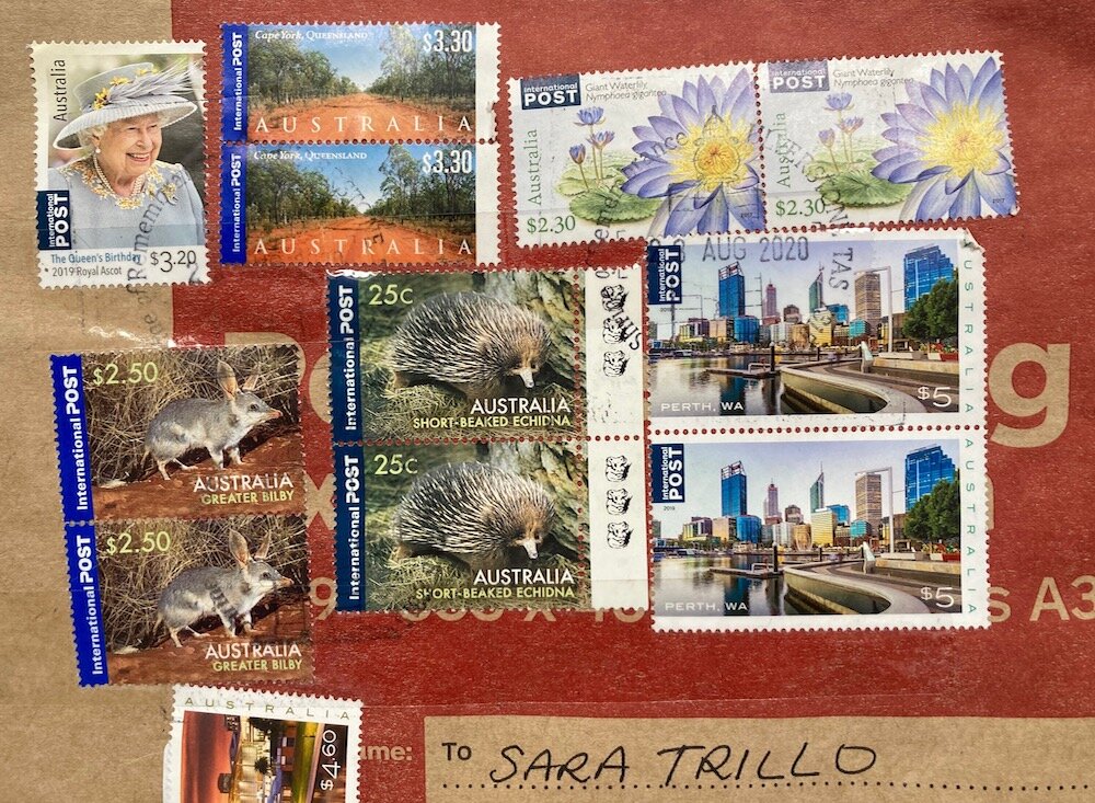 stamps on second parcel from Jessie.jpg