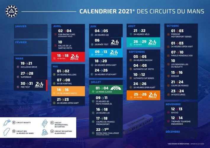 Le calendrier 2021 de l'ACO
