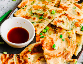 Scallion Pancakes with Fresh Peach Compote 🧅🍑