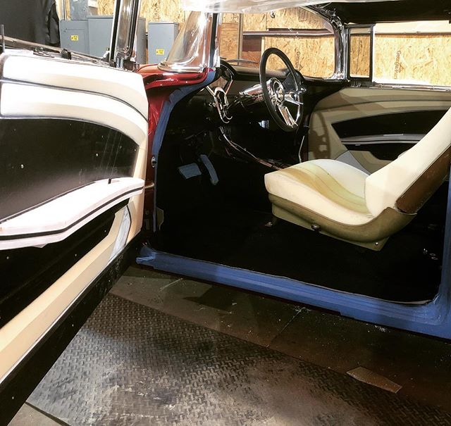 A little progress shot of the 56. #customupholstery #doorpanels #seats #foamwork #aluminum #routerwork #daytonacarpet #1956 #56belair #convertible #56chevyconvertible #handbuilt #southcarolina #SC