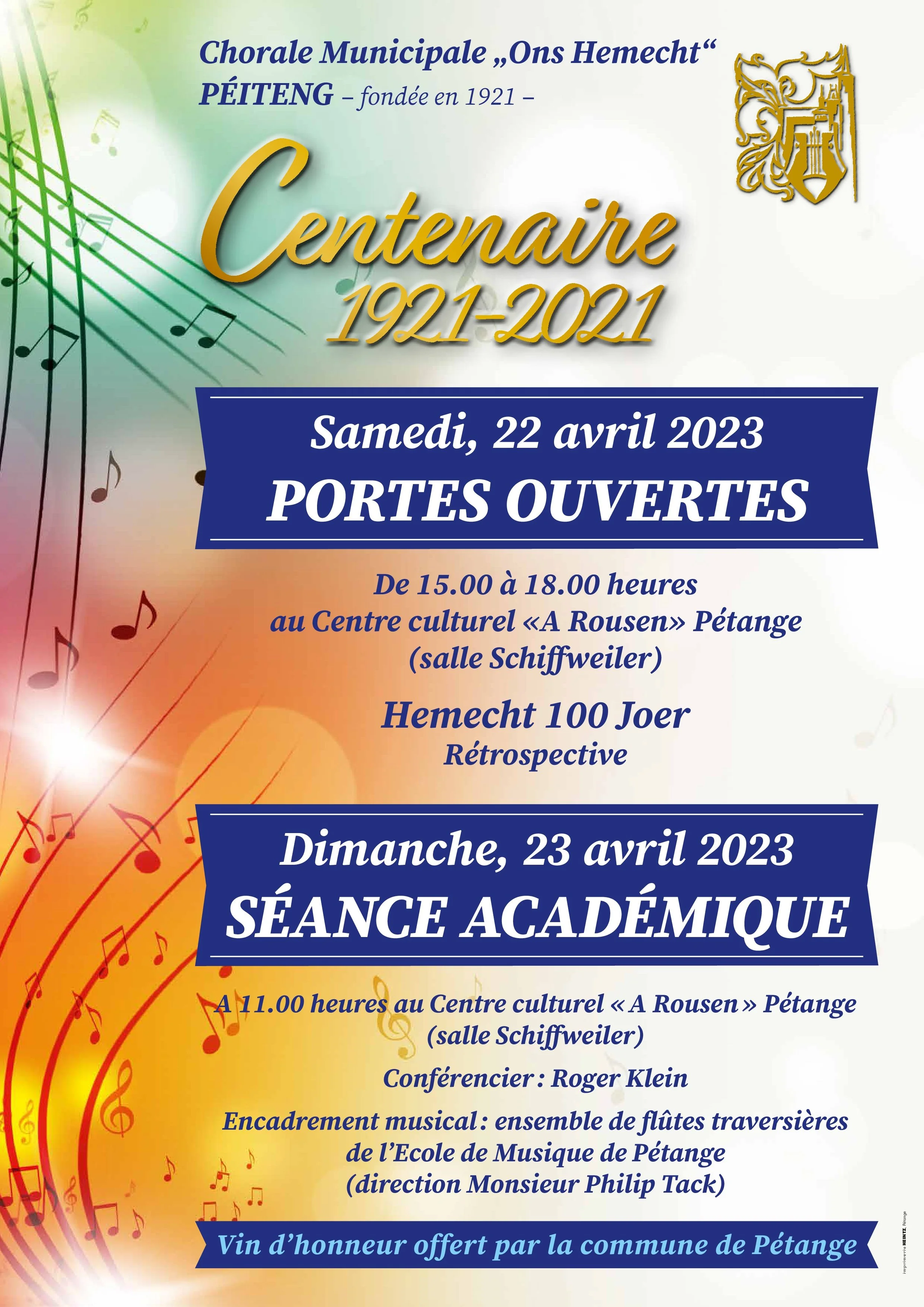 Encadrement musical "100 Joer Chorale Municipale Ons Hemecht"