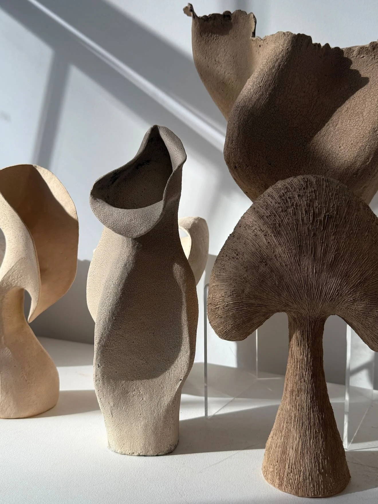 always chasing the light, looking at compositions &amp; shadows, how pieces interact - this informs the direction to take next&hellip;🤎

#inthestudio #slipsandstains 

.
.
#inthestudio #sculpturalceramics #handbuilt #taniawhalenceramics
.
.

#handbu