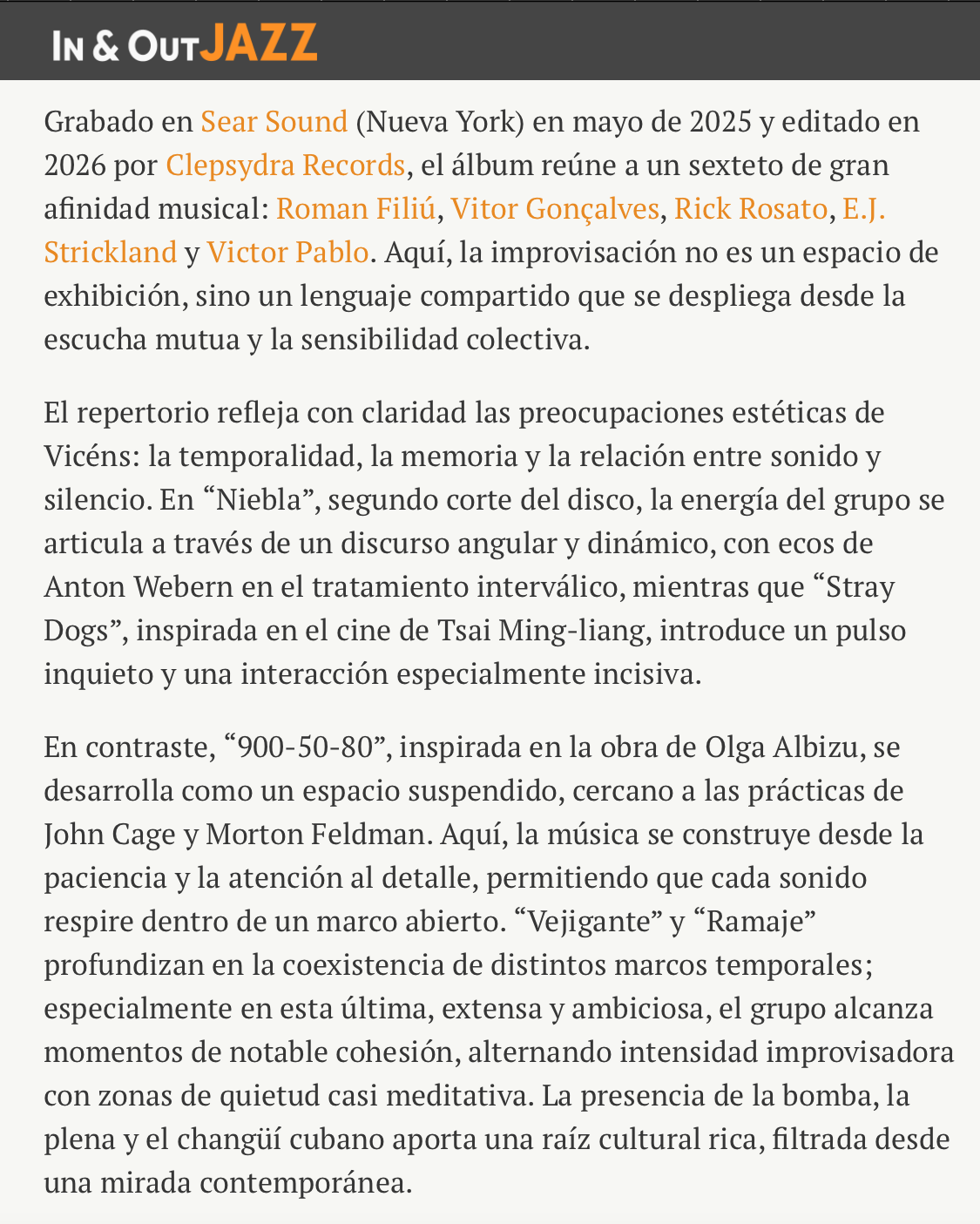 In &amp; Out Jazz (Spain) May 2026
