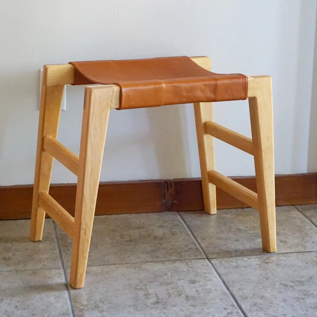Maple and Cognac Leather Stool