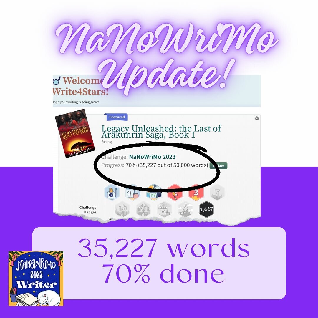 #nanowrimo2023

I&rsquo;m getting there&hellip; When it looked like I might not finish (that has never happened to me), I realized I needed to pick up the pace. Writing over 4,000 words is tough but doable (provided you stay off social media).