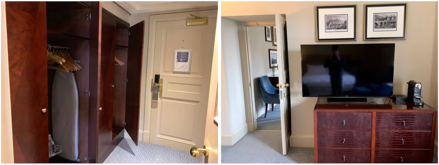 Waldorf Astoria Edinburgh - One Bedroom Suite - Storage - changing room with wardrobes, ironing board and TV with drawers