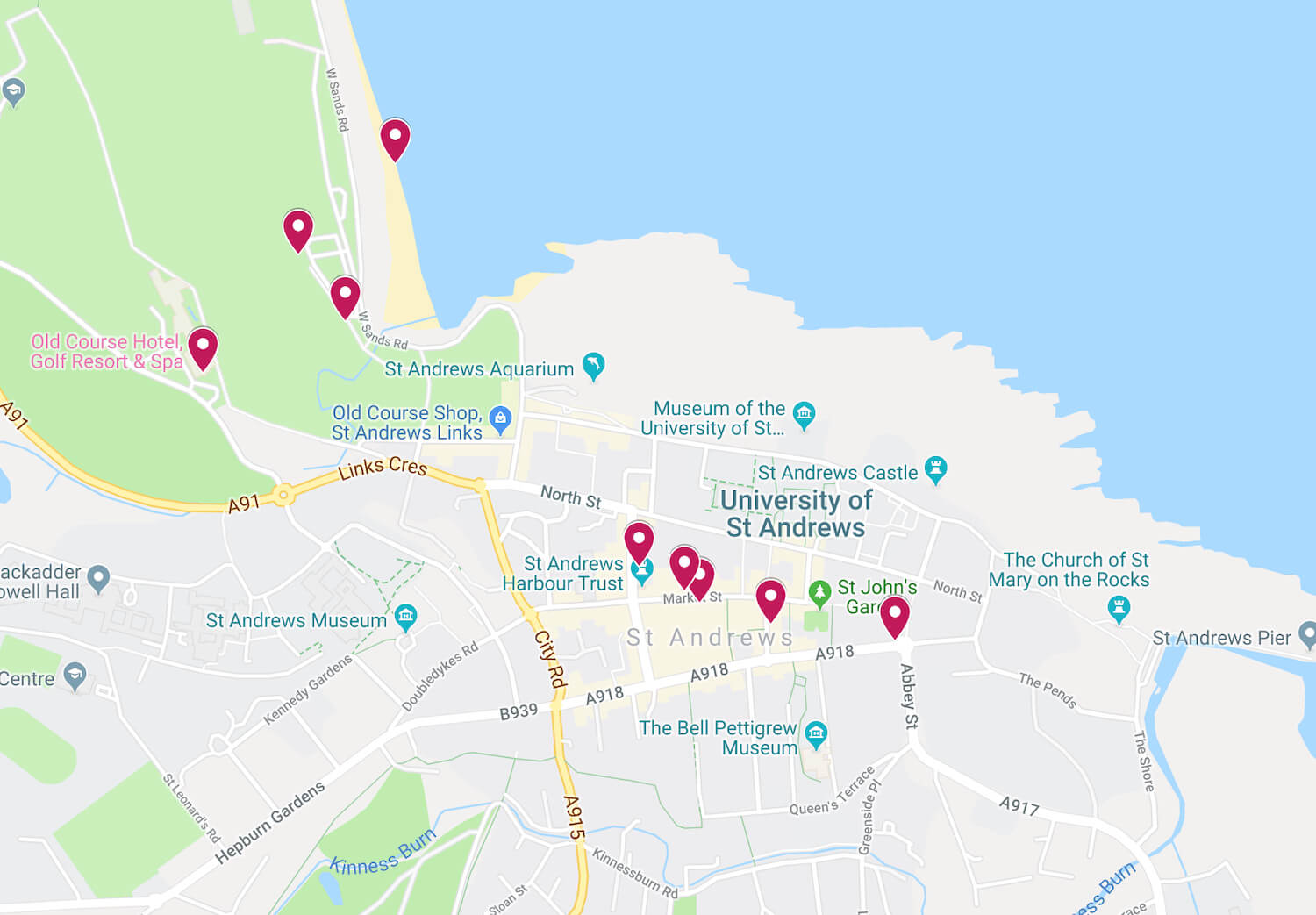 Our Departure Board - Tour St Andrews in One Day - All Locations-Pins on Map