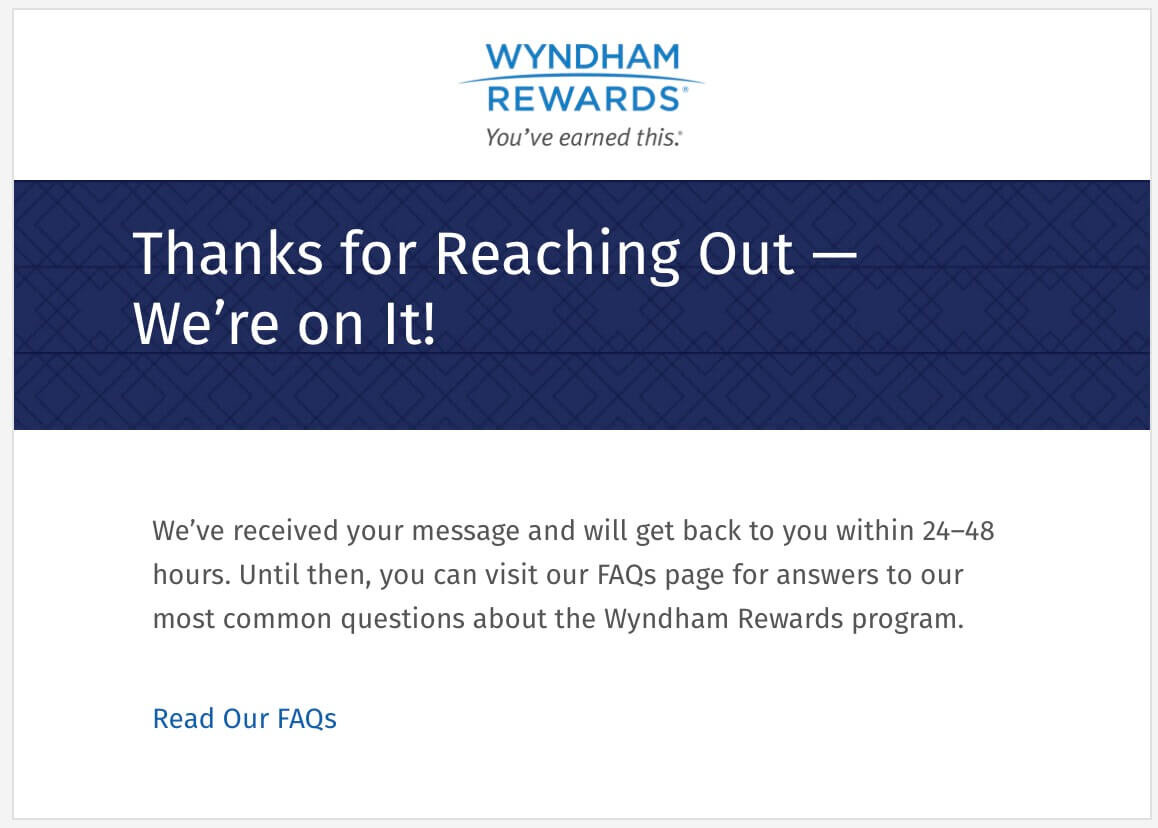 Wyndham Rewards - Thanks For Reaching Out once asked for match