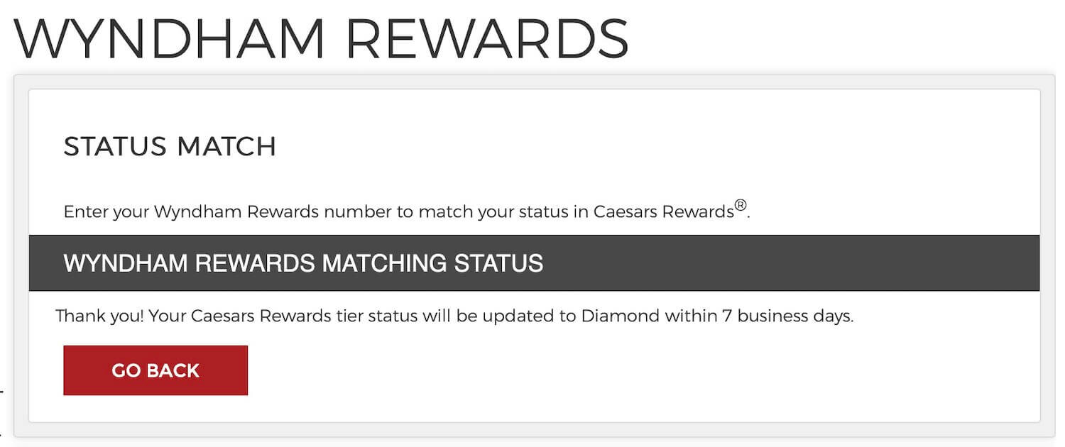 Caesars Rewards Wyndham Match With Diamond
