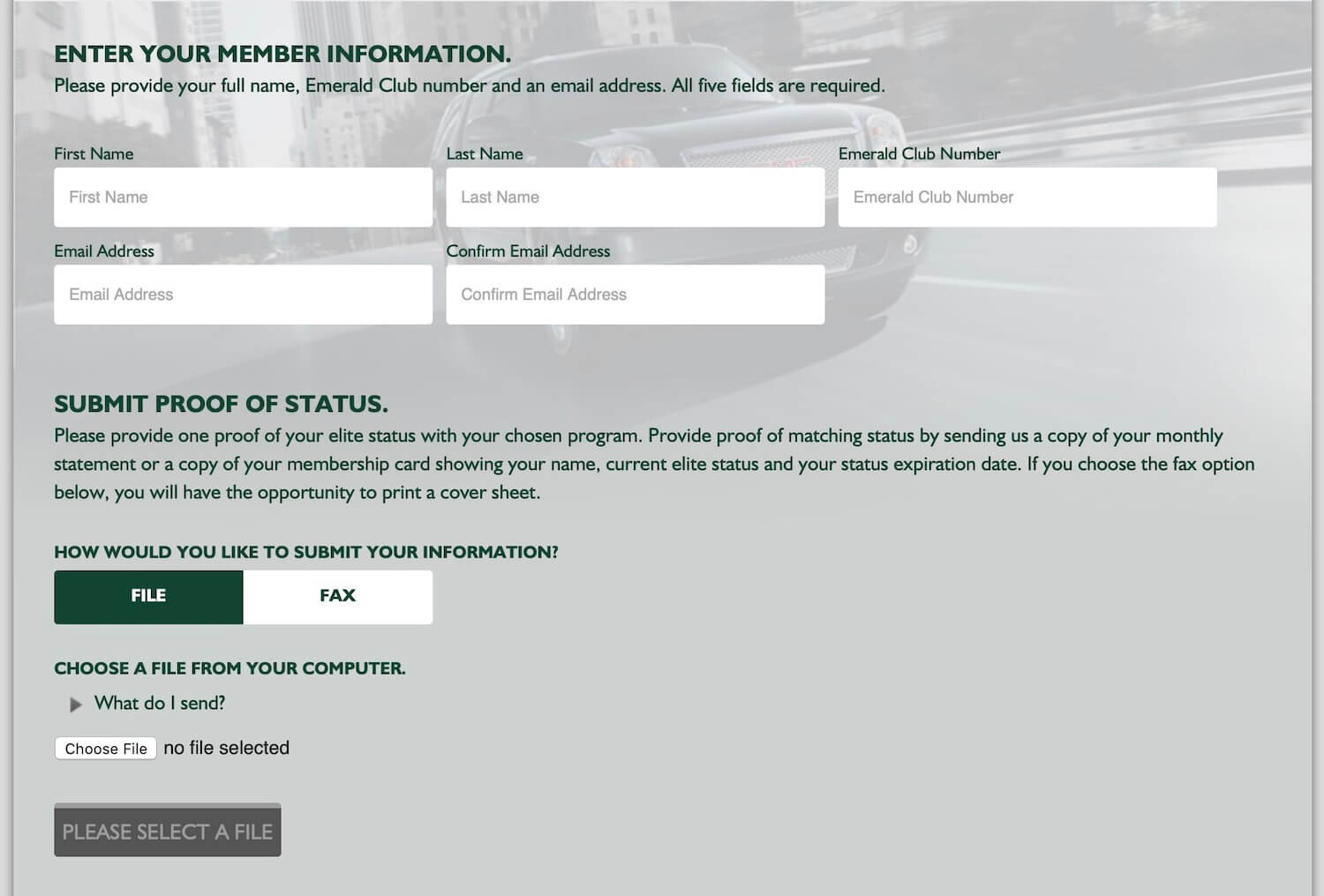 National Emerald Club - Member Info Required