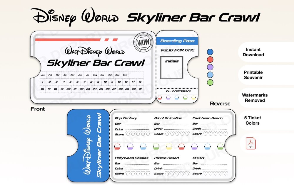 Disney World Skyliner Bar Crawl - Souvenir PDF Printable