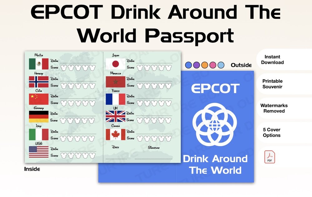 EPCOT Drink Around The World Passport - Souvenir PDF Printable