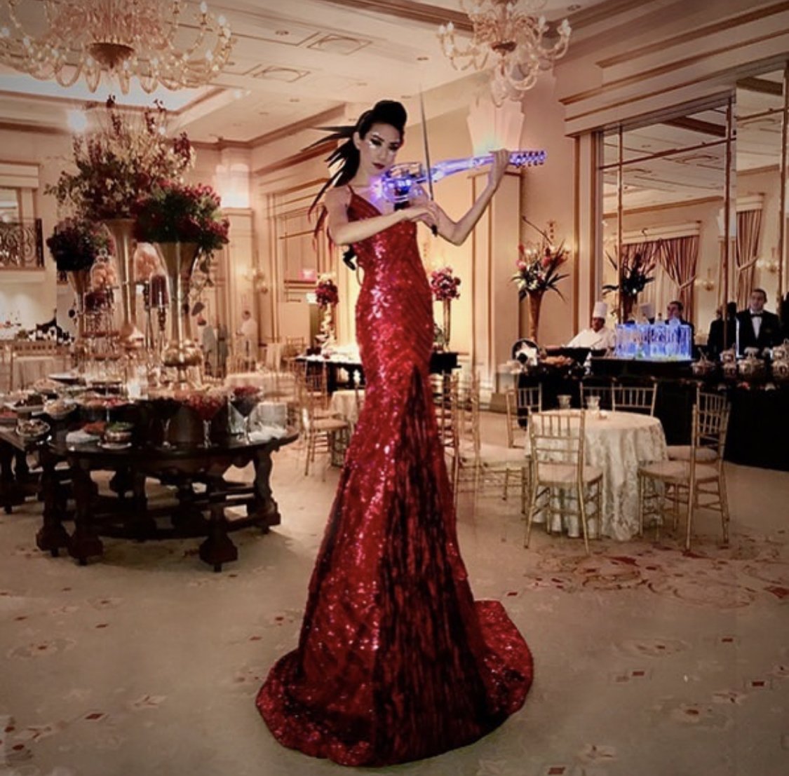 Red Sequin Tower Gown
