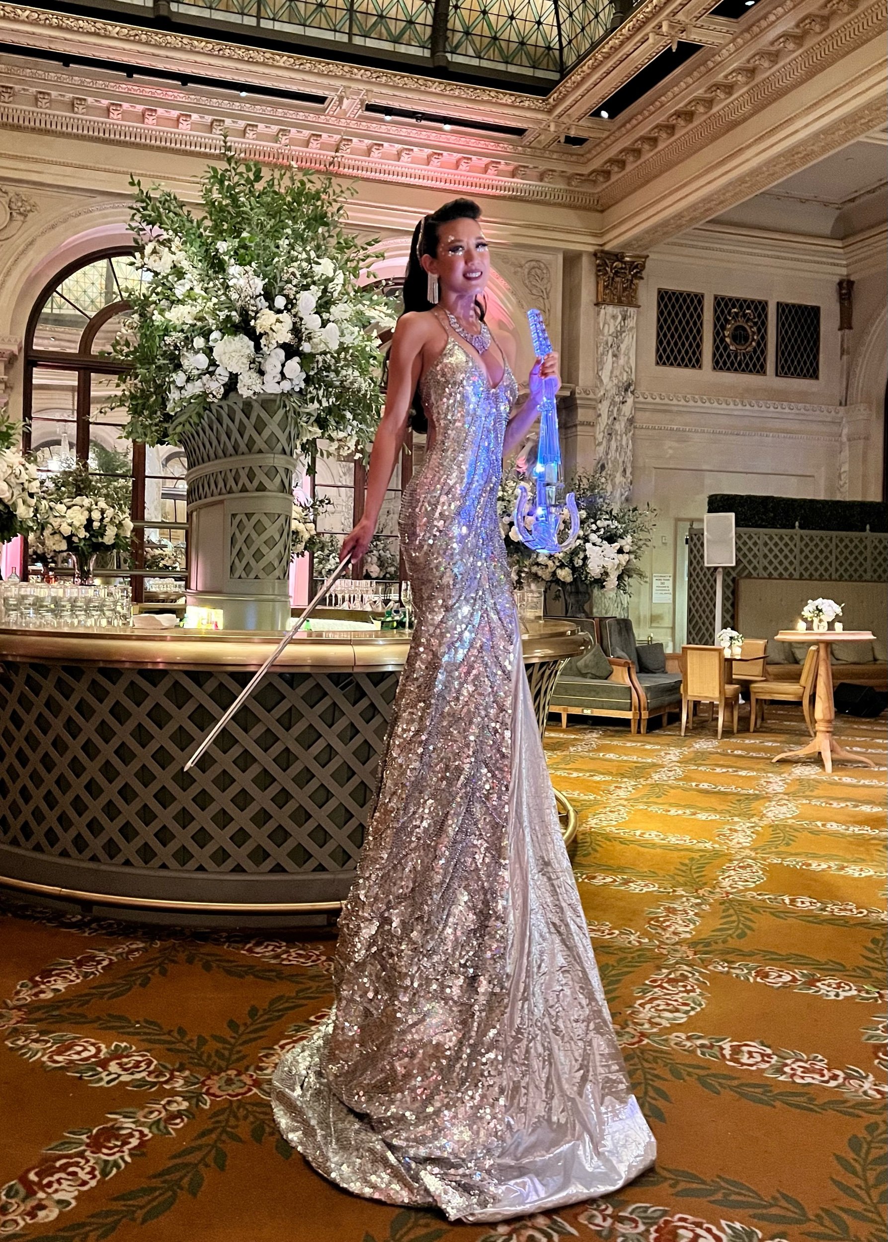 Silver Sequin Tower Gown