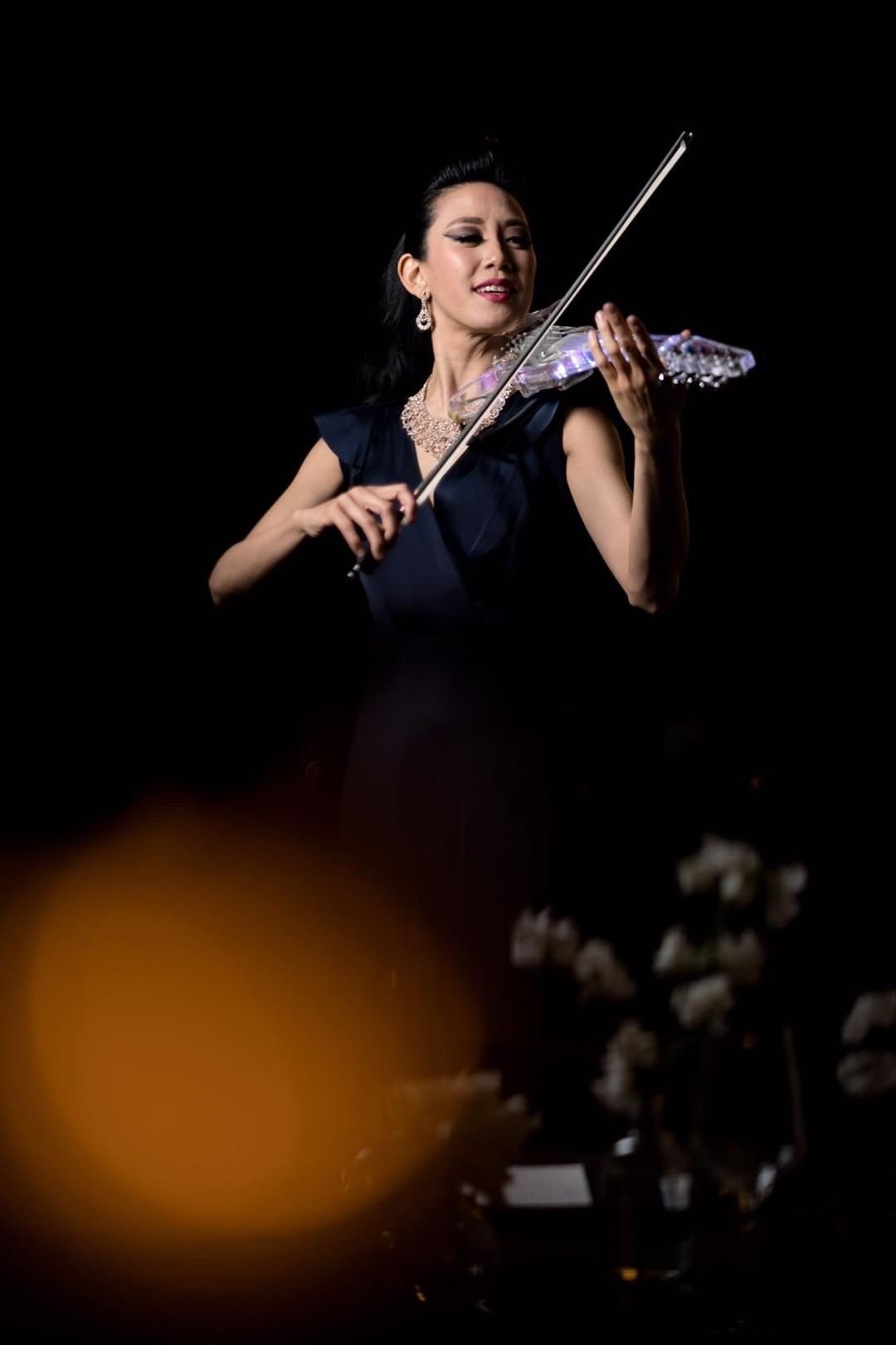 Elegant Black Gown Ground Violin