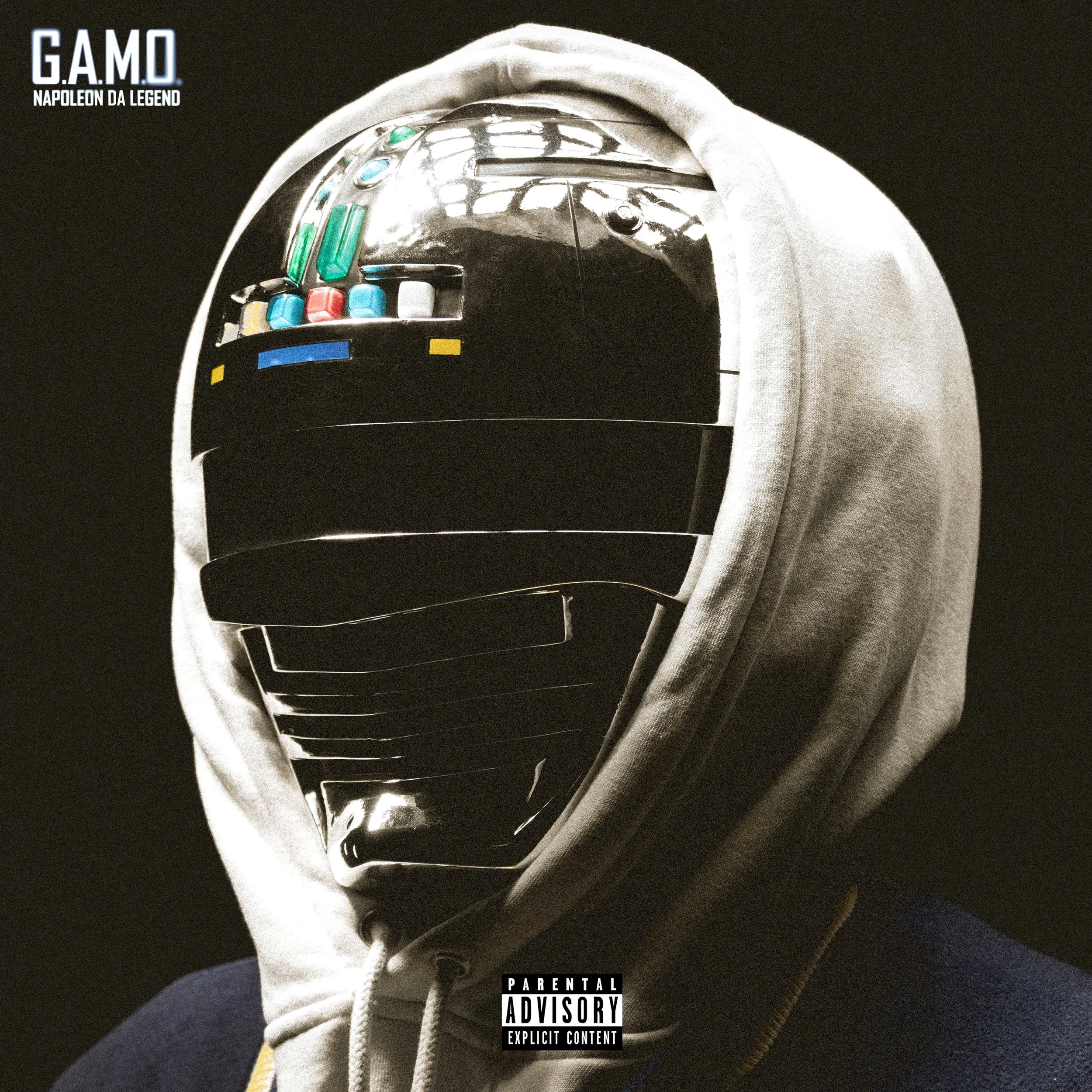 napoleon da legend magnum opus album GAMO with the metal chrome helmet. featuring vinnie paz of jedi mind tricks, goretex of non-phixion, hip-hop science fiction boom bap