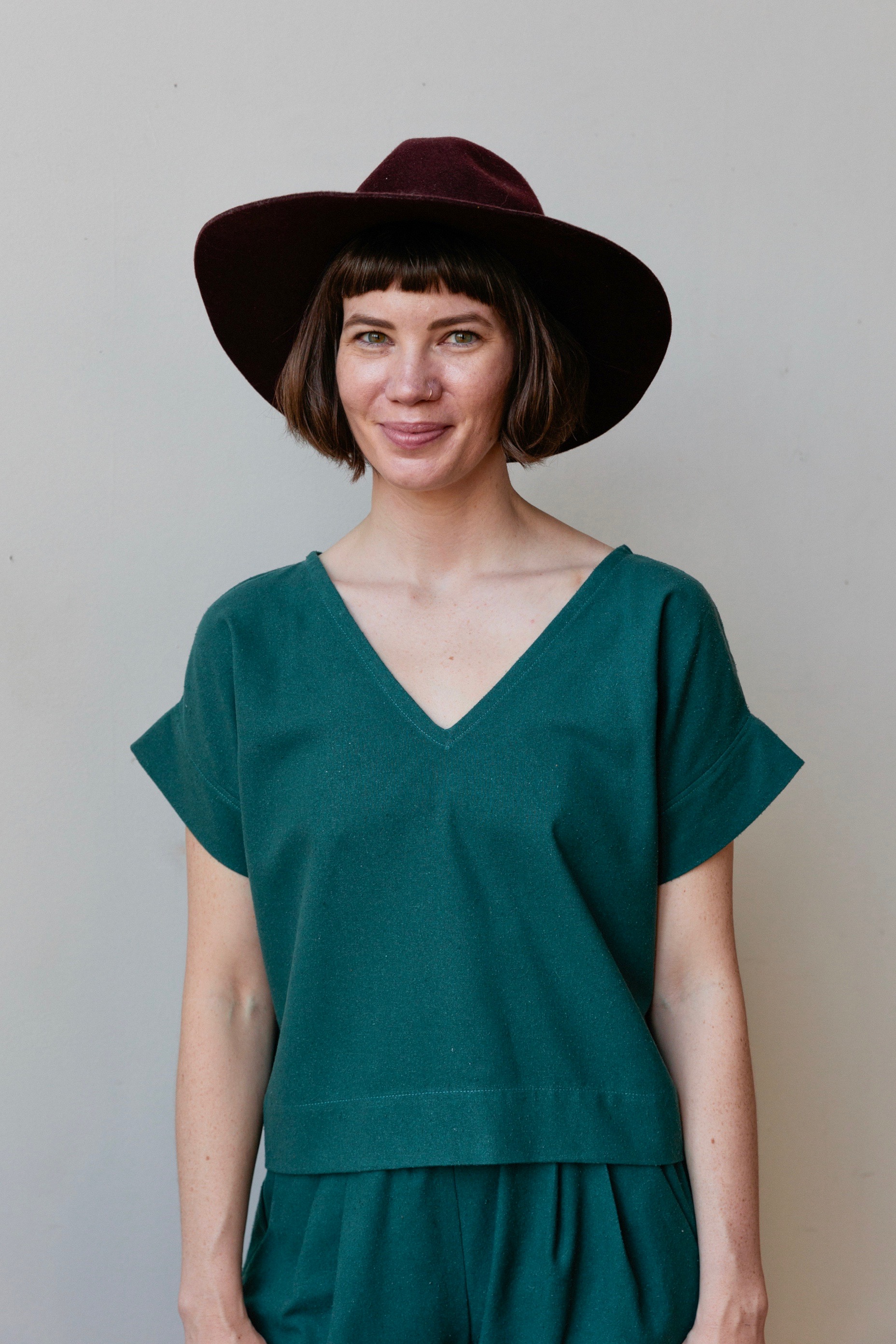 Cuff Tee in teal raw silk