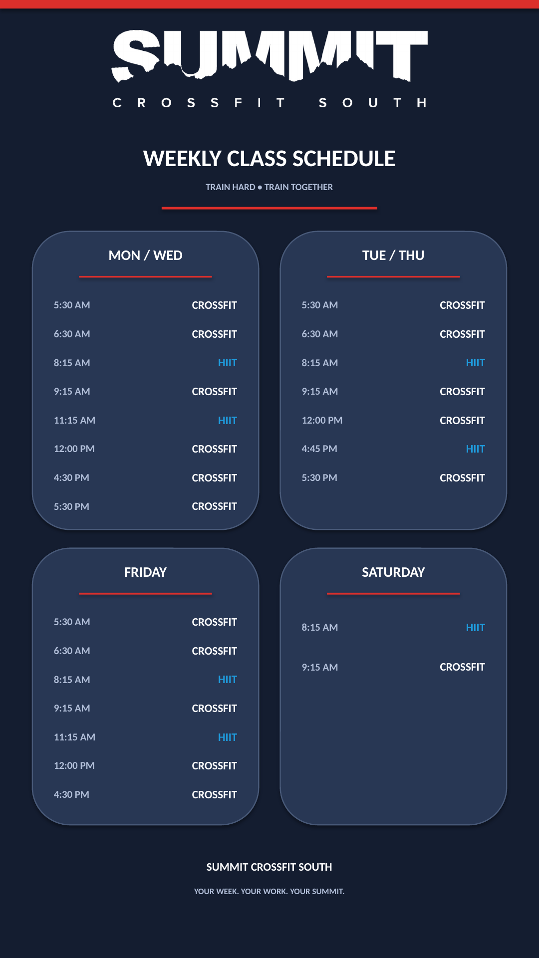 CrossFit Summit South Class Schedule