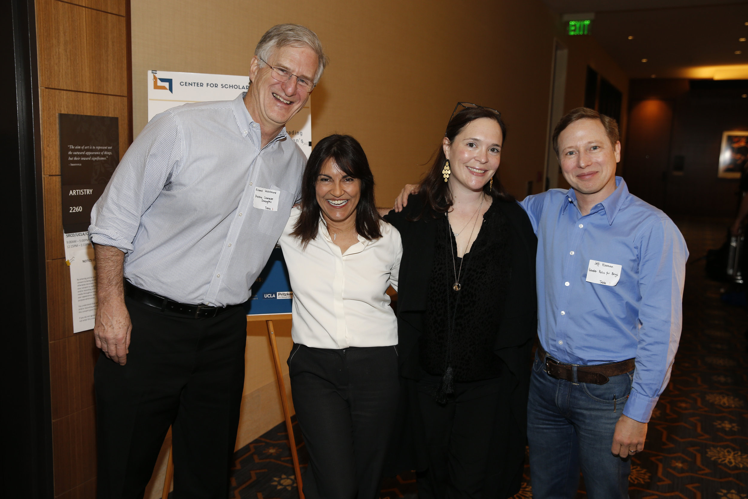 Dr. Uhls and Dr Weissbourd (left) reunite with Hannah Minghella (center right) and Jeff Kleeman (right) to talk positive character strengths