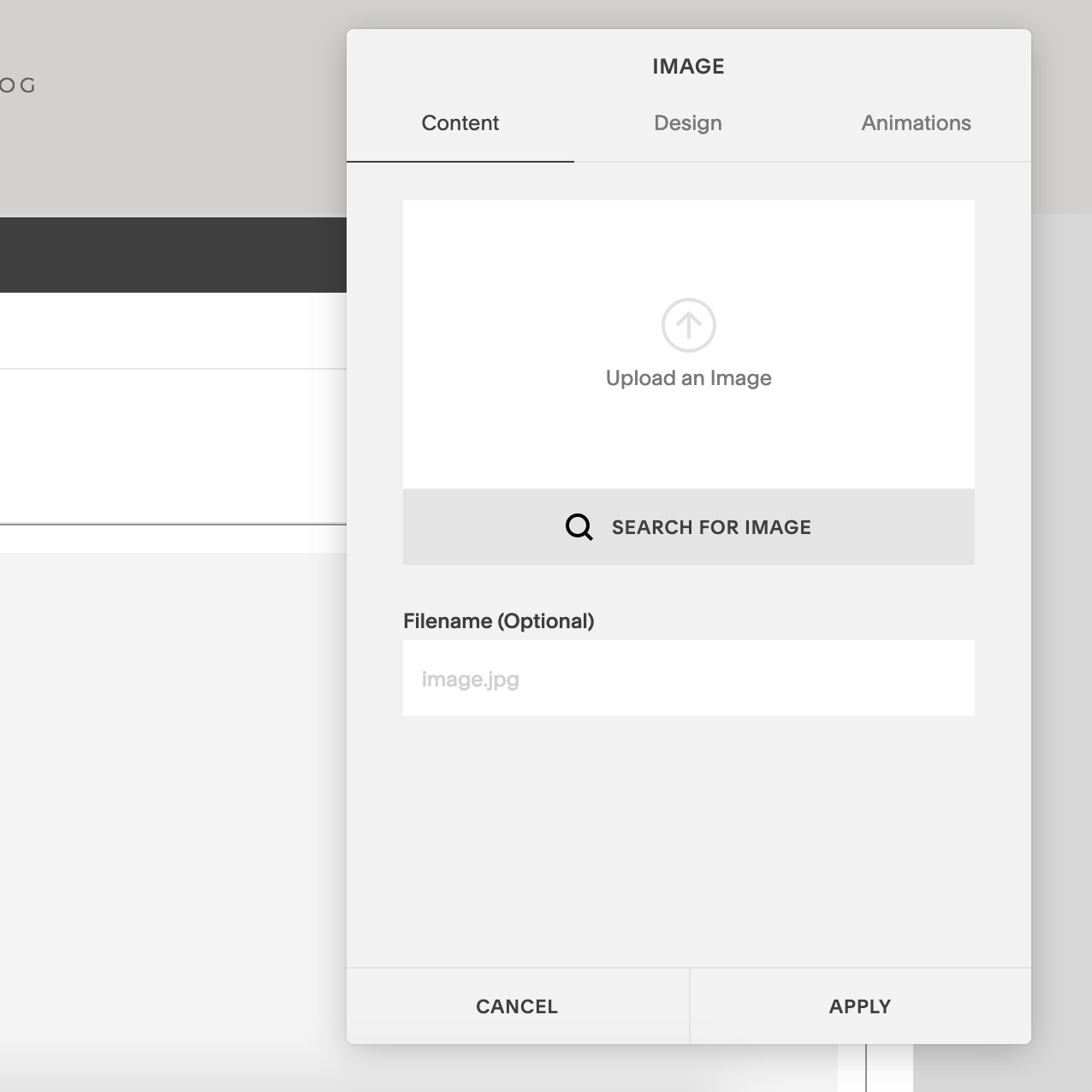 Adding an image reveals this overlay, where you can add the image from your computer, change the design of the image, and even add animations!