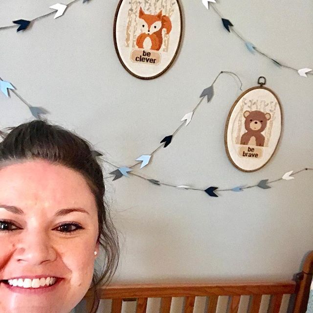 Behind the scenes at my latest Day of Design! This sweet nursery has homemade cross-stitch animals and garland 💗 #acraftedhome #eastnashville #homedecor