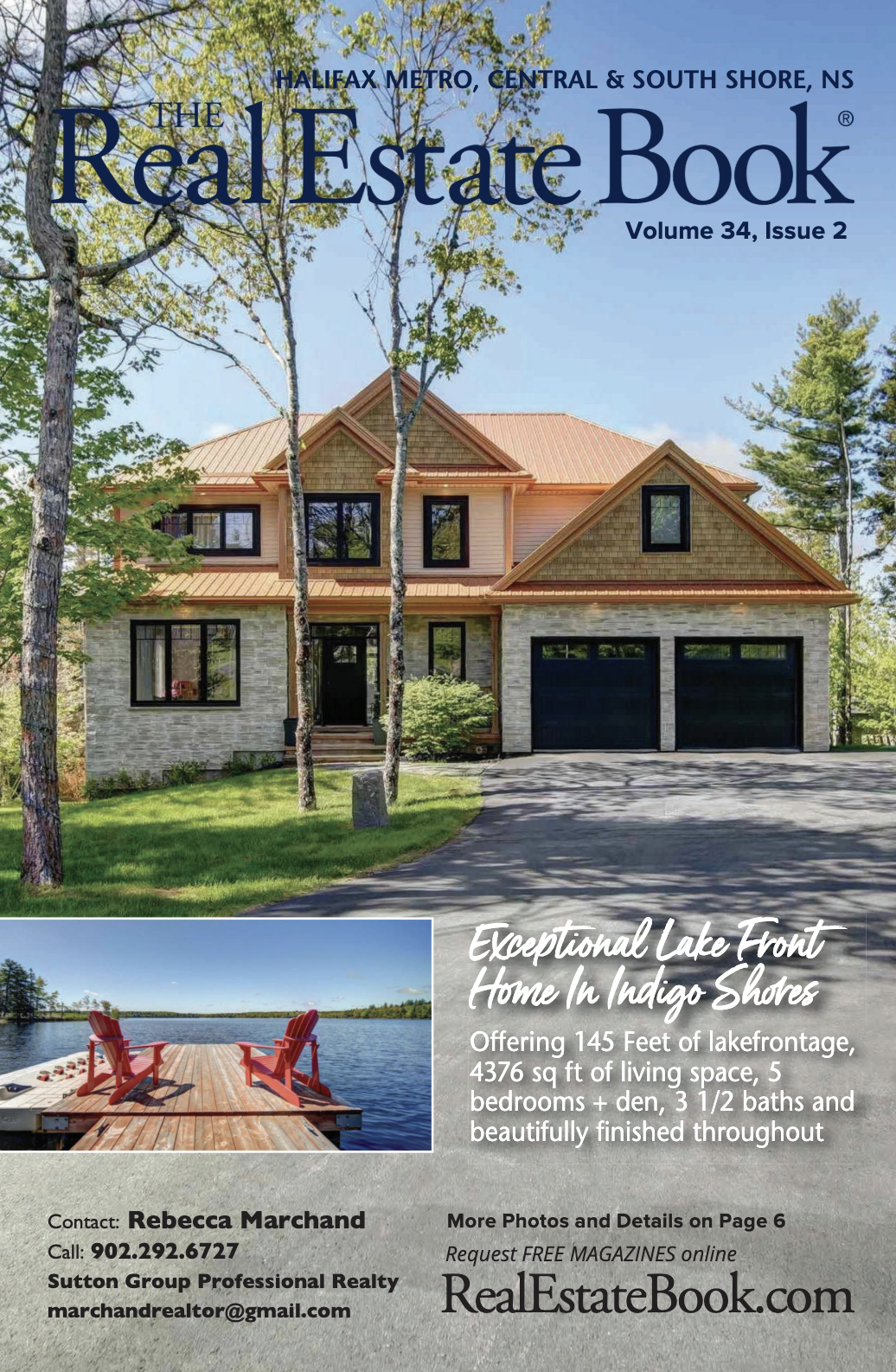 Front cover of a real estate magazine featuring a 2-story home with an attached garage.