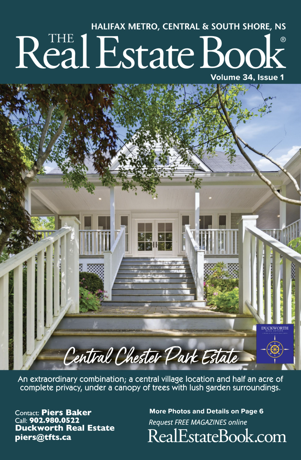 Front cover of a real estate magazine featuring a home with a large porch and front steps.