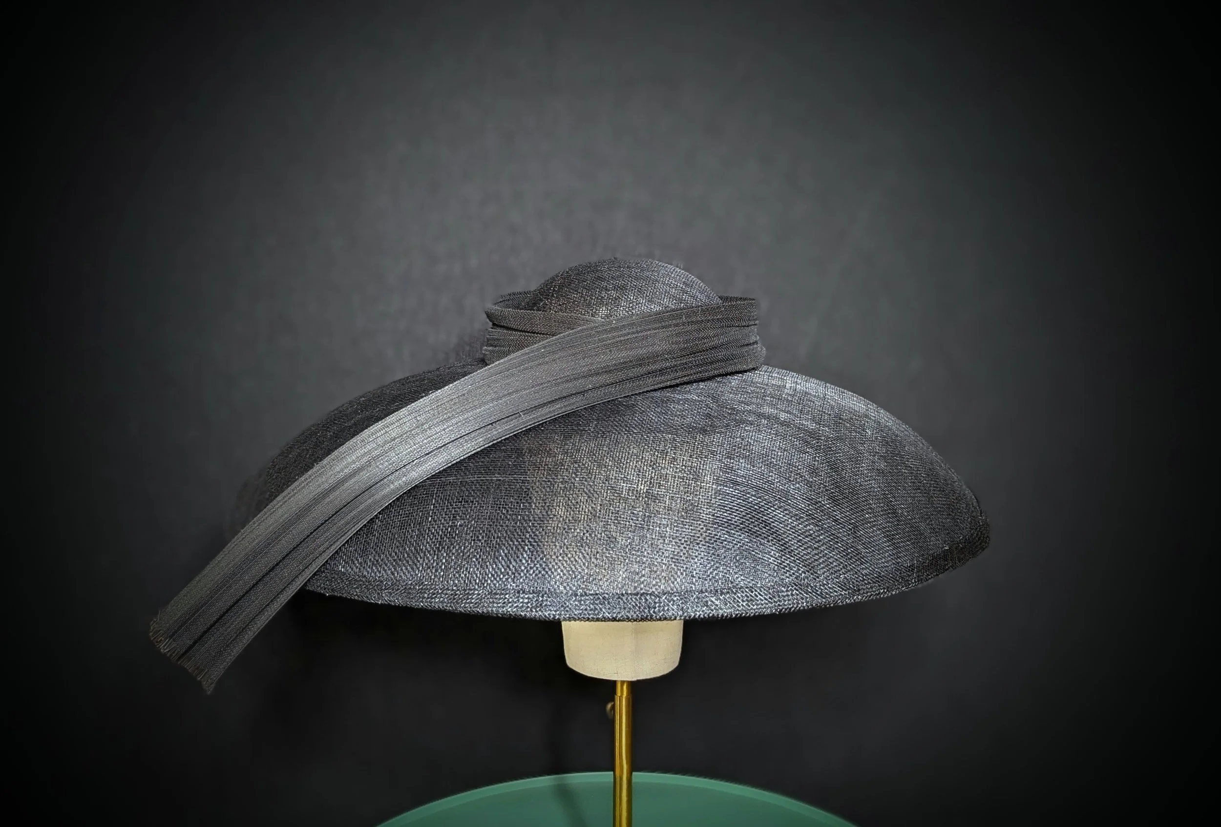 Dark Lady - Dior-Inspired Wide Brim Hat in Sinamay with Handmade Buntal Trim