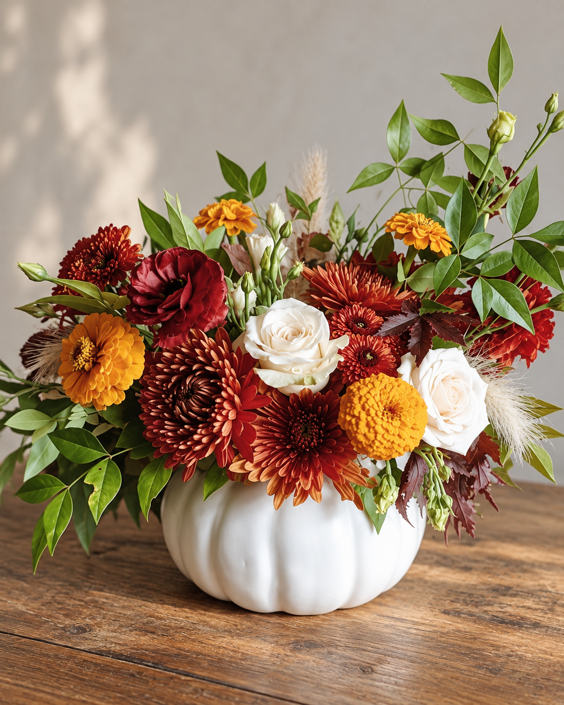 Autumn Bouquet in a White Pumpkin Vase.png