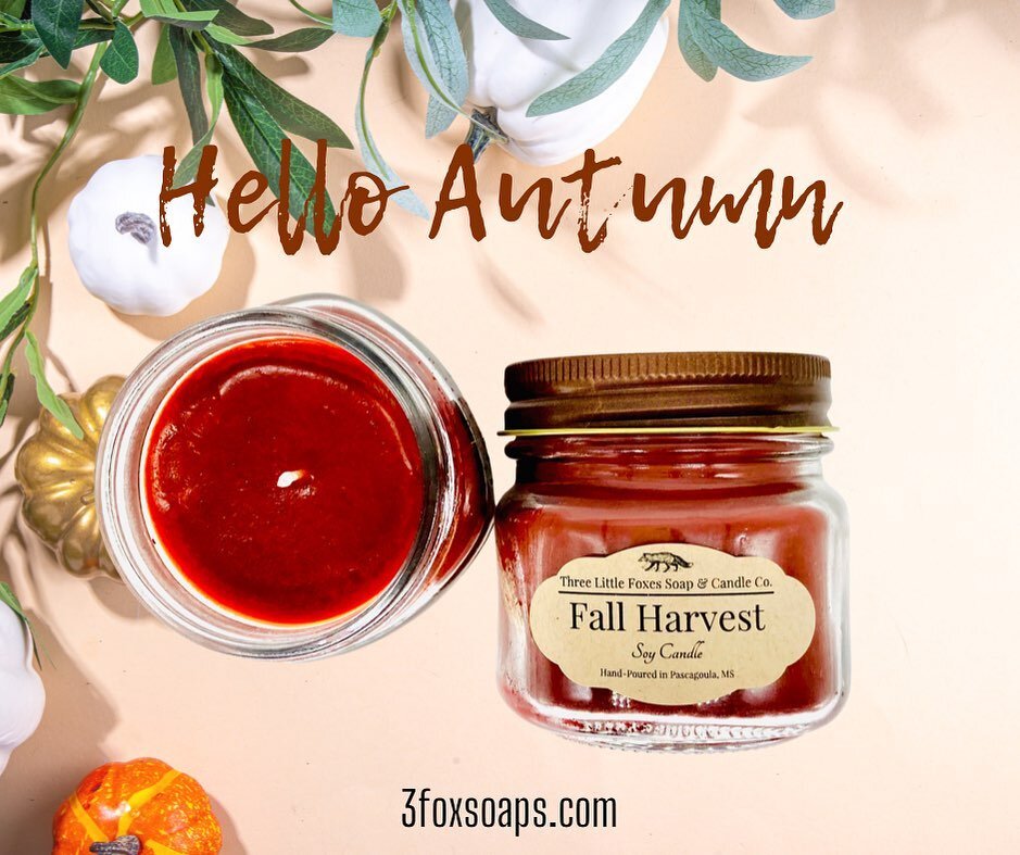 Cooler weather calls for cozy, warm scents and Fall Harvest captures it. Spicy cinnamon bursts forth with a blend of clove buds and soothing vanilla. Yum!! 😍

Our candles are made with 100% USA grown soy wax and hand-poured in Pascagoula, Mississipp