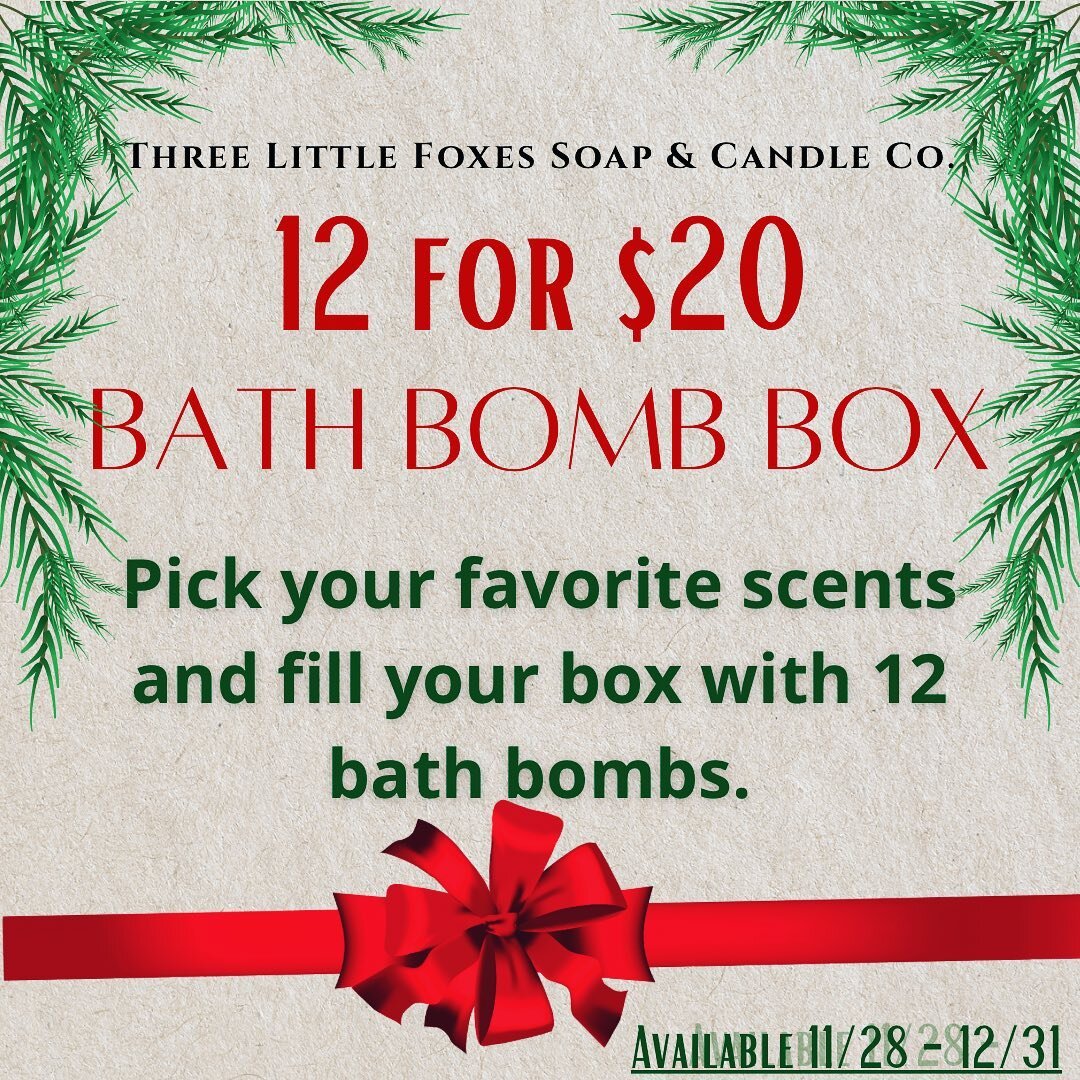 Our 12/$20 Bath Bomb Boxes are returning both on our website and to the Menagerie on Market in Pascagoula tomorrow (11/28). These are great for gifts by themselves or you can split them up for teacher's gifts, between kids' stockings, or however you 