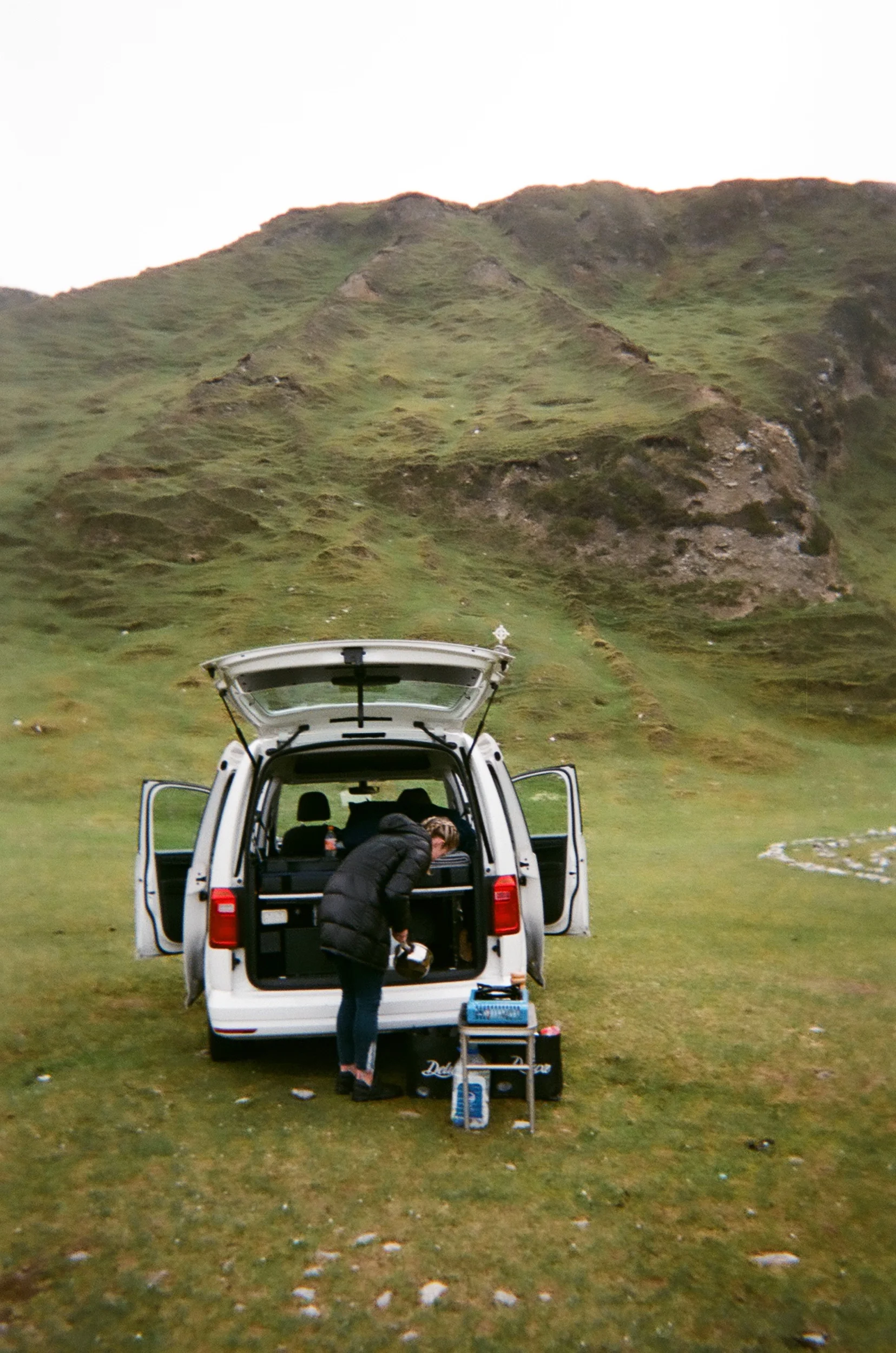  Making breakfast at camp next to the ocean.. Oatmeal with peanut butter and instant coffee:  always on the menu.  
