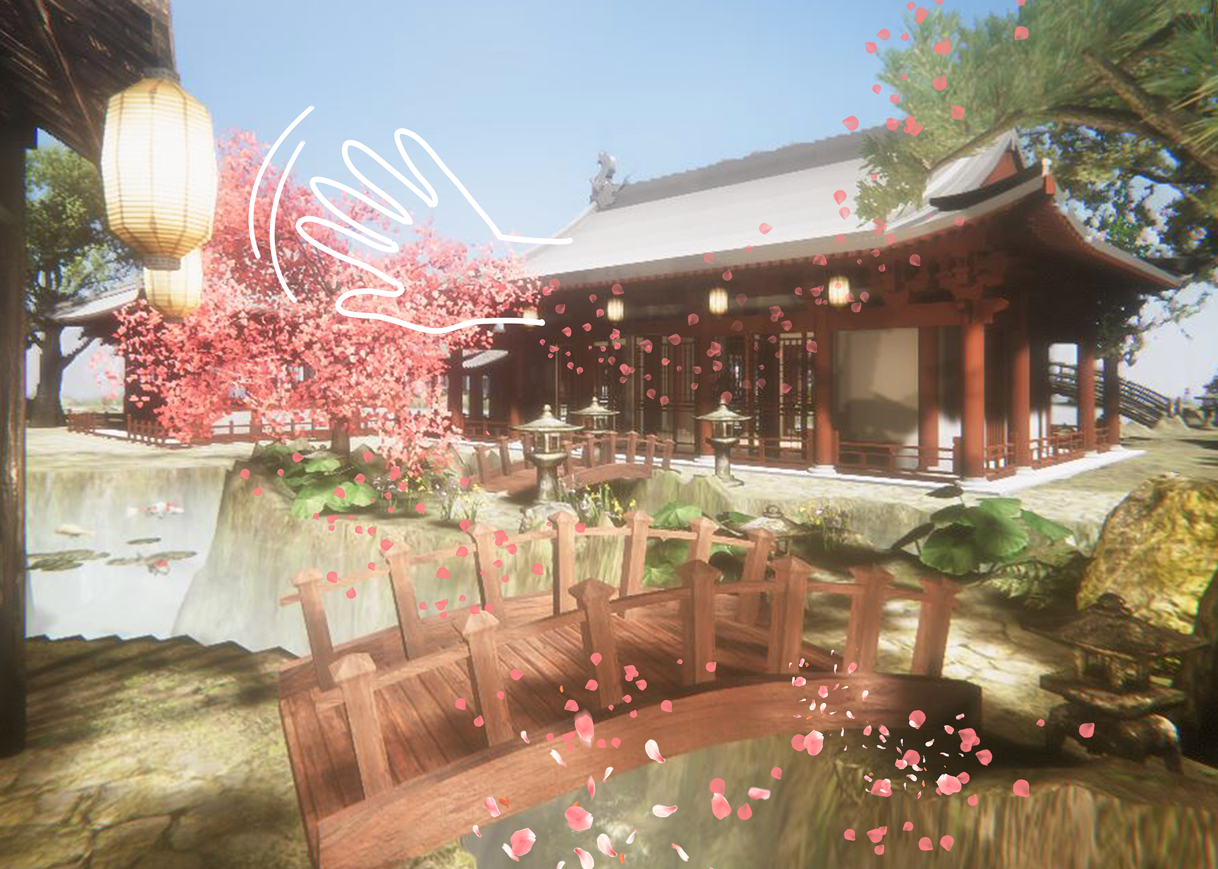The player strengthens the wind by shaking causing the cherry petals to fall.
