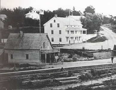 The railroad tracks are near the bottom of this photo from 1870.