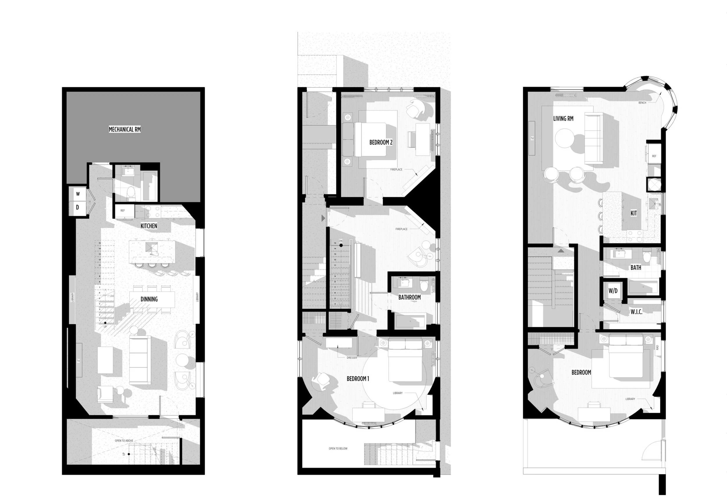 Floor Plans, Phase 1 Work, Basement to Level 2