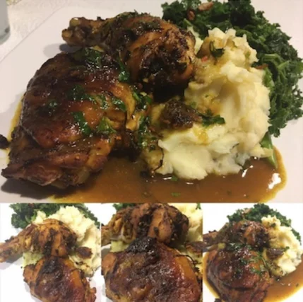 A delicious roast chicken recipe from a dear friend of @TeamCrazyCo Mr John. Moola (Instagram: @mrjmoola). A Crazy Gin marinade for a roast chicken, with a splash of Crazy Gin added to the juices along with butter fir a sensational jus, served with slow roasted smoked garlic mash and chilli and garlic kale.