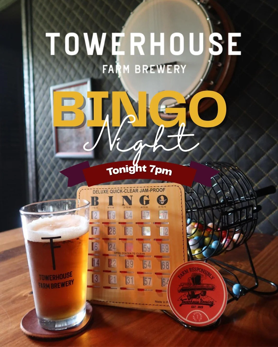 Tonight it&rsquo;s bingo  night at the brewery!
Join us tonight at 7 PM for a fun night of brews, laughs, and lucky cards. It&rsquo;s time for good company, and your chance to win the final prize &mdash; a JBL Bluetooth Go 4 speaker!

Final Prize�The