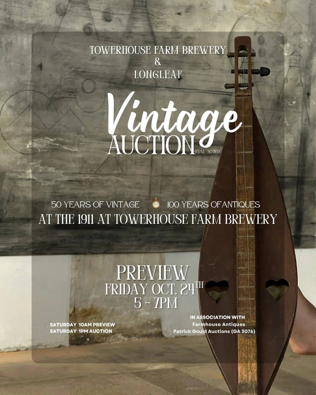 Friday Night Auction Preview at the new 1911 At Towerhouse Farm Brewery!
Stop in from 5&ndash;7 PM at  to get an early look at the Vintage Auction items before bidding begins this Saturday.

Saturday Auction (GAL 3076)� Preview opens at 10 AM�
Auctio